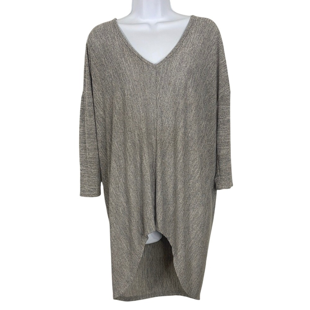 Bobi Women Gray Oversized Boho Lagenlook Tunic Top High Low‎ Marled Knit M